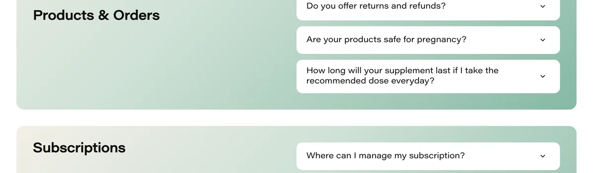 After: "Products & Orders" stays beside its questions