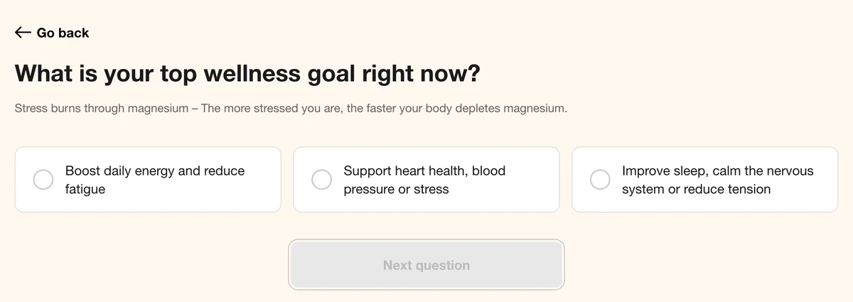 Before: one press of Tab: the answers are skipped and "Next question" is outlined